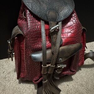 Freebird Red and Brown Croc-Embossed Backpack